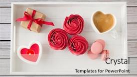  Presentation with valentines day - PPT layouts with red buttercream frosting macarons coffee background and a light gray colored foreground