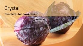  Presentation with old wooden table food - Slide set consisting of red cabbage on wooden table background and a yellow colored foreground