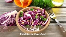  Presentation with red and gold leaves - Beautiful PPT layouts featuring red cabbage salad served backdrop and a coral colored foreground
