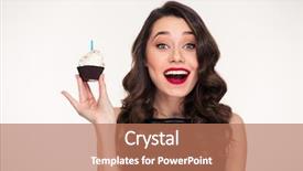  Presentation with cupcake - PPT layouts consisting of red candles - attractive excited smiling young woman background and a coral colored foreground