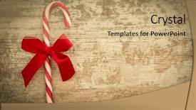  Presentation with cane - Beautiful slide deck featuring red candy cane with a beautiful bow on a wooden background backdrop and a coral colored foreground