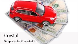  Presentation with red and white festive - Colorful theme enhanced with red car with money isolated backdrop and a white colored foreground