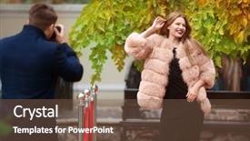  Presentation with beautiful young woman getting face - Theme with red carpet awards - beautiful young woman and photographer background and a tawny brown colored foreground