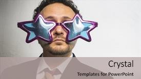  Presentation with celebrity - PPT theme with red carpet awards - celebrity businessman with glasses stars background and a light gray colored foreground