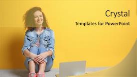  Presentation with color - Colorful slide deck enhanced with red carpet look - beautiful young woman with laptop backdrop and a yellow colored foreground