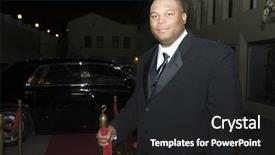  Presentation with venue - Cool new slide deck with red carpet look - portrait of a confident african backdrop and a dark gray colored foreground