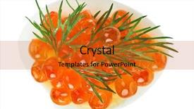  Presentation with quail - Colorful PPT theme enhanced with red caviar canape with quail egg and dill twig isolated on white macro backdrop and a gold colored foreground