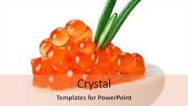  Presentation with quail - Theme consisting of red caviar canape with quail egg and rosemary twig isolated on white macro background and a gold colored foreground