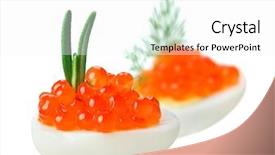  Presentation with quail - PPT theme featuring red caviar canape with quail egg and rosemary twig isolated on white macro background and a white colored foreground