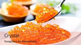  Presentation with food in spoon falling - Slide set consisting of red caviar in a spoon background and a gold colored foreground