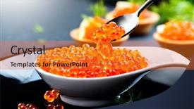  Presentation with food in spoon falling - Amazing presentation having red caviar in a spoon backdrop and a gold colored foreground