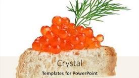  Presentation with caviar - Theme consisting of red caviar sandwich with dill twig isolated on white macro background and a lemonade colored foreground