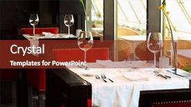  Presentation with tablecloth - Colorful PPT theme enhanced with red chairs in empty restaurant backdrop and a tawny brown colored foreground