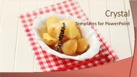 Presentation with potatoes plant - Presentation enhanced with red check - bowl of potatoes boiled unpeeled background and a  colored foreground
