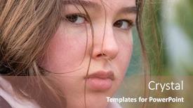  Presentation with green foliage - PPT theme consisting of red-cheeked-pensive-girl-teenager background and a coral colored foreground