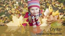  Presentation with autumn - Slide deck enhanced with red children - little girl playing in autumn background and a gold colored foreground