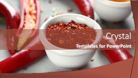  Presentation with red grey - Theme featuring red chili flakes and pepper pods on grey background background and a red colored foreground
