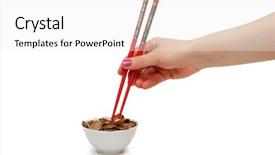  Presentation with chopsticks - Presentation theme with korea business culture - hand with red chopsticks eating background and a white colored foreground