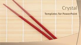  Presentation with chopsticks - Amazing PPT theme having red-chopsticks-over-bamboo-mat backdrop and a lemonade colored foreground