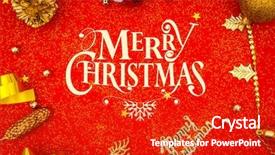  Presentation with golden christmas trumpet and red - PPT layouts enhanced with red christmas background with decoration background and a crimson colored foreground