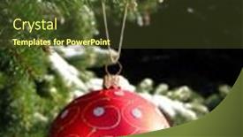  Presentation with snow tree - Cool new presentation theme with red christmas ball on snow covered fir tree outside backdrop and a tawny brown colored foreground