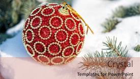 Presentation with christmas red - Cool new PPT theme with red-christmas-ball-on-winter backdrop and a coral colored foreground