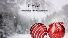  Presentation with pine trees - Cool new PPT theme with red christmas balls in the snow snowy pine trees in the background backdrop and a light gray colored foreground