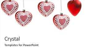  Presentation with golden christmas trumpet and red - Amazing PPT layouts having red christmas bauble hearts isolater backdrop and a white colored foreground