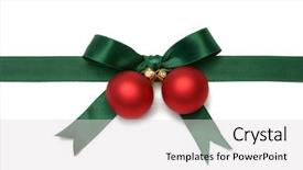  Presentation with ribbon green - Colorful PPT theme enhanced with red christmas baubles with green backdrop and a light gray colored foreground