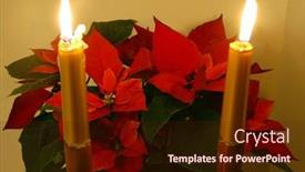  Presentation with flower candles - Colorful PPT theme enhanced with red christmas flower poinsettia with two lit candles backdrop and a wine colored foreground