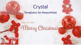  Presentation with christmas card - Beautiful slide deck featuring red christmas ornaments on carpet backdrop and a sky blue colored foreground