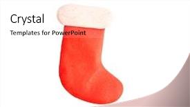  Presentation with christmas stocking - Slide deck having red christmas stocking figure made of plasticine isolated on white background background and a white colored foreground