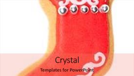  Presentation with christmas stocking - Slide set having red christmas stocking sugar cookie isolated on white background background and a coral colored foreground