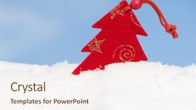  Presentation with golden christmas trumpet and red - Presentation theme with red christmas toy in snow background and a  colored foreground