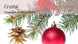  Presentation with spruce - PPT theme enhanced with red christmas tree ball hanging from spruce isolated on white background background and a lemonade colored foreground