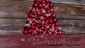  Presentation with vintage christmas - Slide deck having red christmas tree of balls on wooden vintage background background and a tawny brown colored foreground