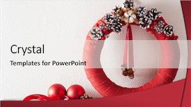  Presentation with christmas red - PPT theme consisting of red christmas wreath and decoration background and a white colored foreground