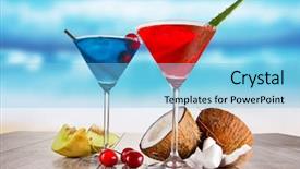  Presentation with summer drinking water - Slides featuring red cocktail - summer martini drinks background and a  colored foreground