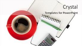  Presentation with cup coffee - Beautiful PPT theme featuring red coffee cup and office backdrop and a sky blue colored foreground