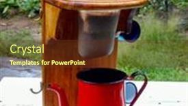  Presentation with teapot - Beautiful PPT layouts featuring red-coffee-maker-and-cloth backdrop and a tawny brown colored foreground