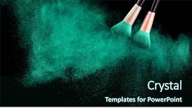  Presentation with brush - Amazing PPT theme having red color template - cosmetics brush and explosion colorful backdrop and a forest green colored foreground