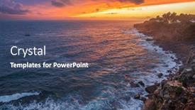  Presentation with rocky shore - PPT theme enhanced with red-colorful-sunset-and-vivid background and a ocean colored foreground
