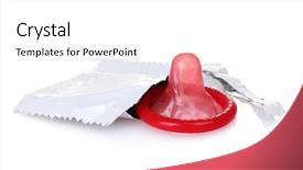  Presentation with condom - PPT theme with red condom with open pack background and a white colored foreground