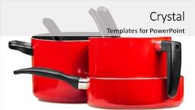  Presentation with meeting red white blue - Slides featuring red cooking pots and pans background and a  colored foreground