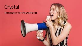  Presentation with young woman diagnosis of sti - PPT theme enhanced with red coral background holding loudspeaker background and a coral colored foreground