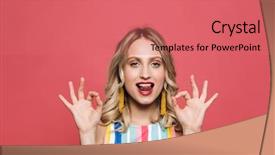  Presentation with happy image - Presentation design consisting of red coral background showing okay background and a coral colored foreground