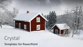  Presentation with winter ice - Beautiful theme featuring red-cottages-in-winter-snow backdrop and a sky blue colored foreground