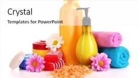  Presentation with cosmetics beauty cosmetic white - PPT theme consisting of red cream - set of bath cosmetics isolated background and a  colored foreground