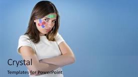  Presentation with bandages - Colorful presentation enhanced with red cross first aid - beautiful woman with colored bandages backdrop and a light blue colored foreground