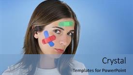  Presentation with bandages - Audience pleasing presentation theme consisting of red cross first aid - beautiful woman with colored bandages backdrop and a  colored foreground